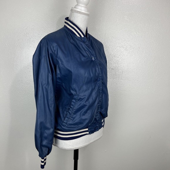 Vintage Changing Scene Jacket Women Large Blue White Varsity Button Up Juniors - Picture 3 of 15